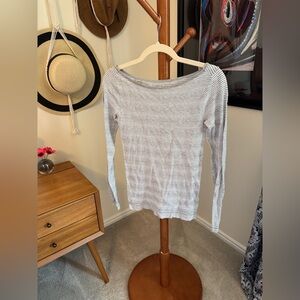 Athleta Wide Boatneck Light Gray Waffle Knit Top size small